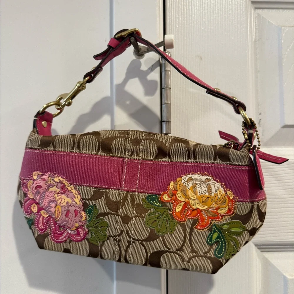 Coach Pink and Brown Floral Shoulder Bag - Picture 5 of 8